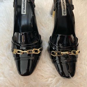 Karl Lagerfeld black and gold chunky heel